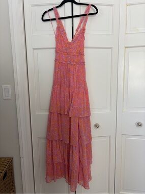 Likely Pink and Orange Floral Tiered Maxi Dress